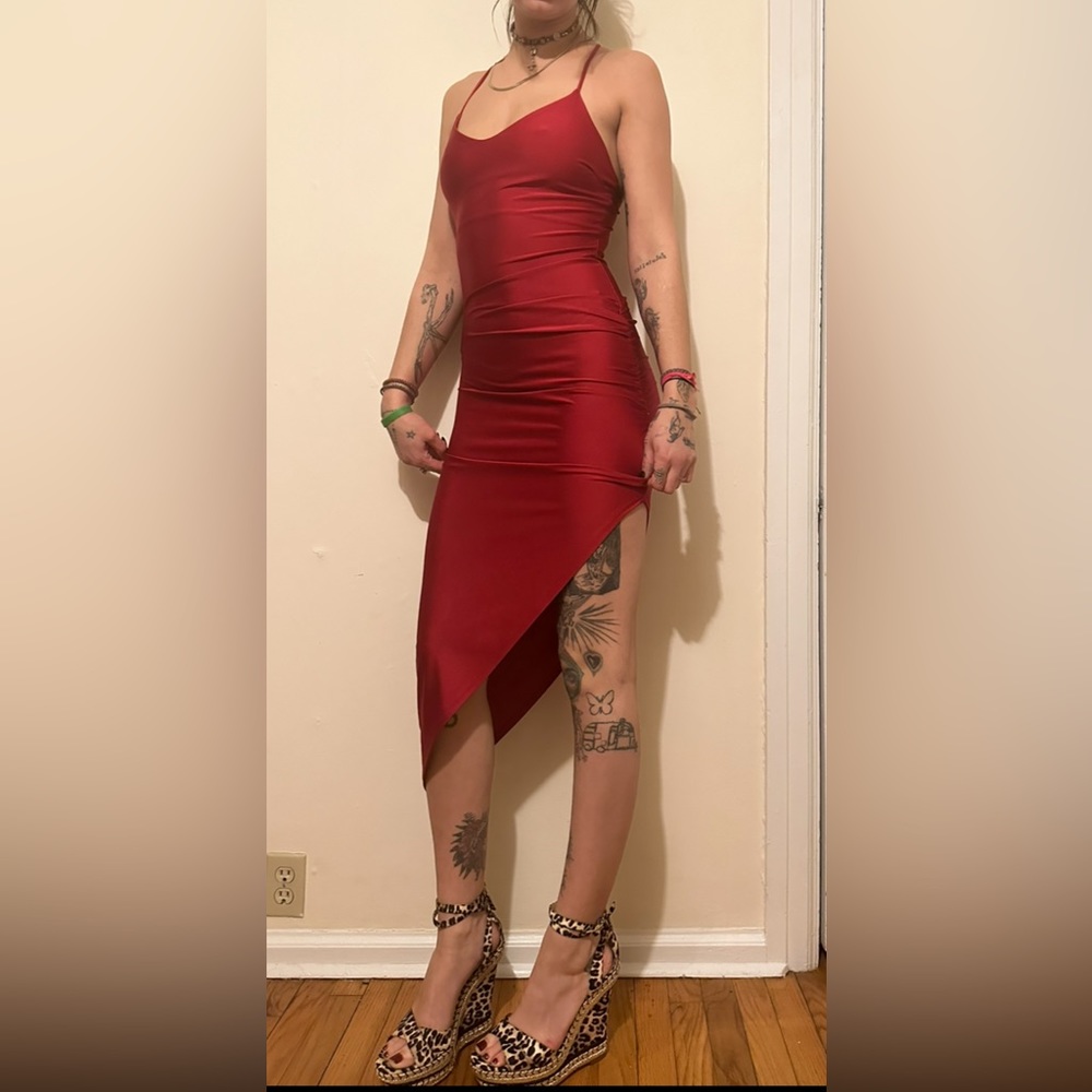 romantic,sexy silky red gown sz S formal wear , cocktail dress
